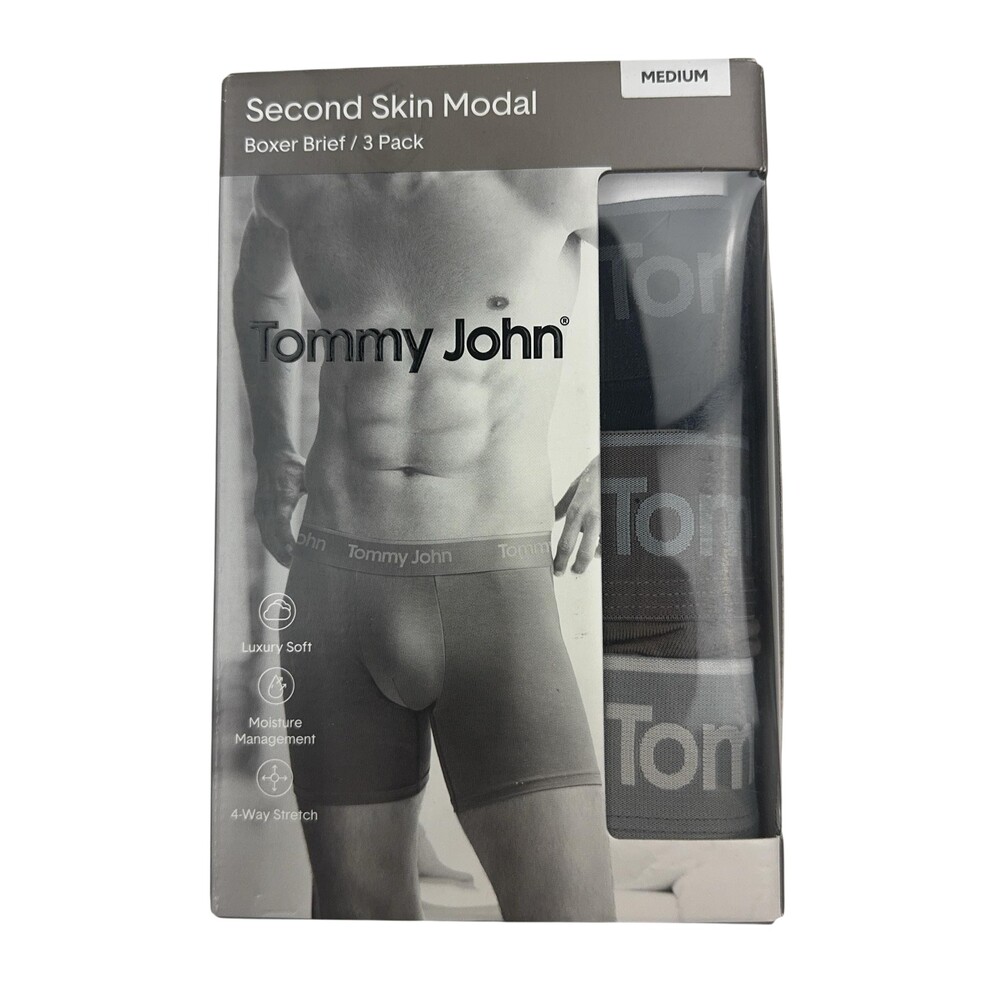 Tommy John Second Skin Modal Boxer Brief Mens M Black Grey Plaid 3 Pack